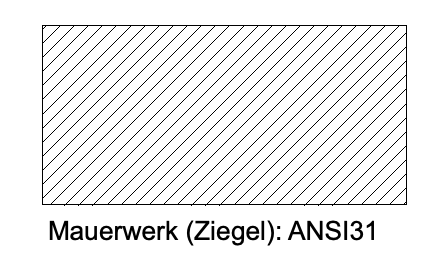 Schraffur Mauerwerk (Ziegel): ANSI31 Beschreibung: Klassische 45°-Schräglinien.