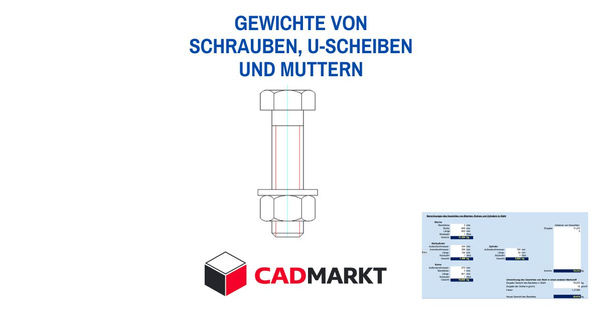Excel-Tabelle zur Berechnung der Gewichte von Sechskantschrauben, Skt.-Muttern, Scheiben und Federringen