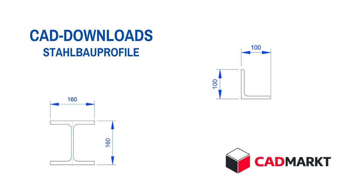 CAD-Downloads Stahlbauprofile zum Downlod - Bilder von HEB-Träger und Winkelprofil mit Bemaßung