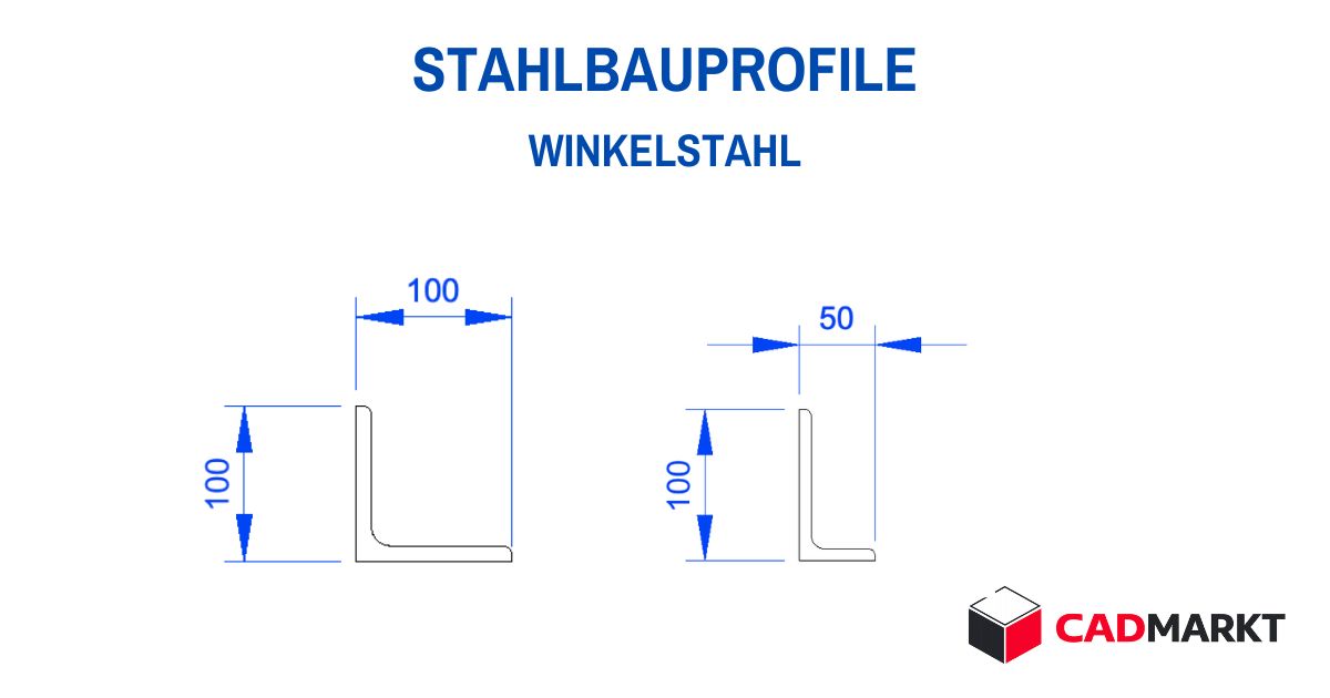 gleichschenkliger und ungleichschenkliger Winkelstahl als Technische Zeichnung