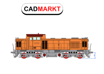 Zeichnung einer Diesellok - farbig orange - Text: CADMARKT