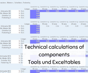 Technical calculations of components Tools und Exceltables