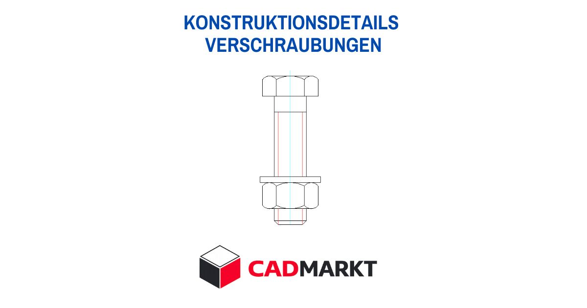 Technische Zeichnung einer Verschraubung mit Sechskantschraube + U-Scheibe + Skt.-Mutter