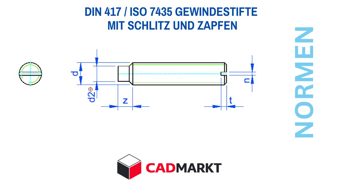 DIN 417 / ISO 7435 Gewindestifte mit Schlitz und Zapfen Verwendung, Darstellung und Maßtabellen