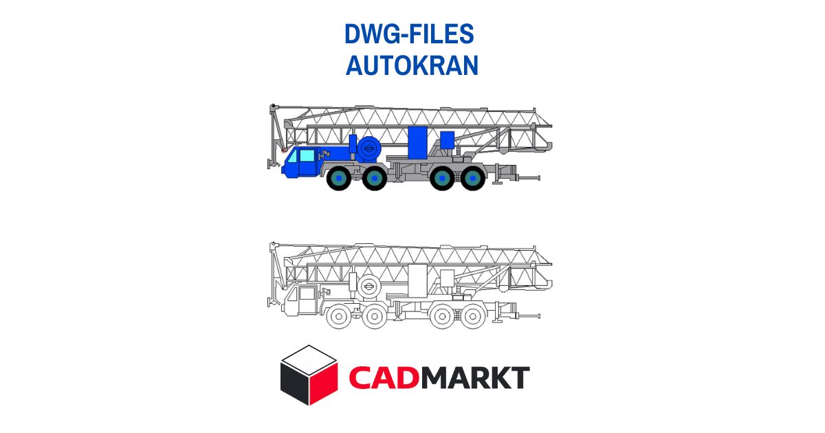 Autokran /  mobile crane 2D-Block Format: DWG - Seitenansicht (farbig + SW)