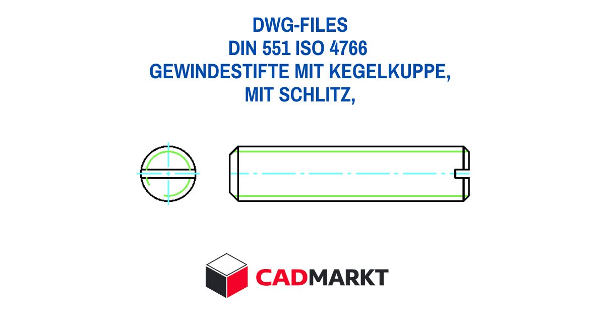 DIN 551 / ISO 4766 Gewindestifte mit Kegelkuppe, mit Schlitz 2D-Block 