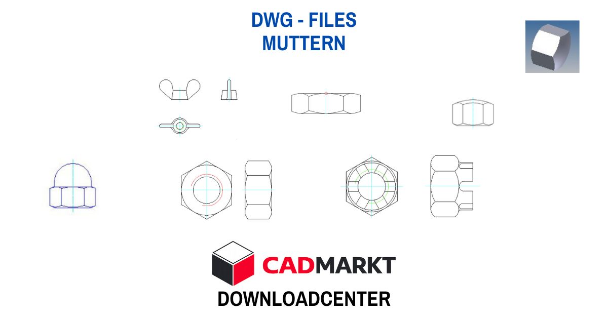 DWG-Blöcke von Muttern für die Konstruktion