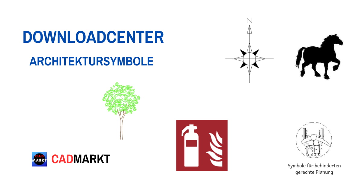 Architektursymbole, Brandschutz, Planung, Bäume, Tiere 