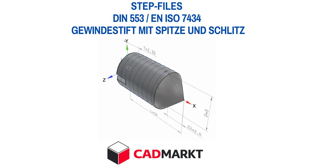 DIN 553 / EN ISO 7434 Gewindestift mit Spitze und Schlitz 3D-Modell als STEP-FILE / CADMARKT