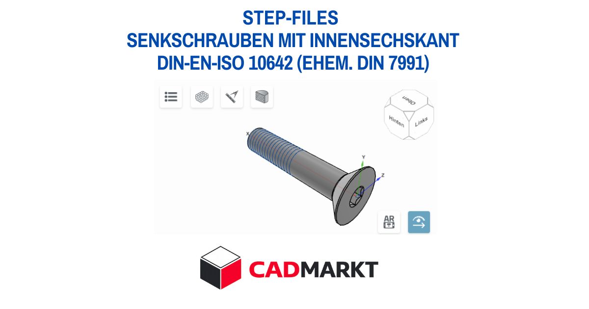 Senkschrauben mit Innensechskant DIN-EN-ISO 10642 (ehem. DIN 7991) 3D-Modell als STEP-FILE