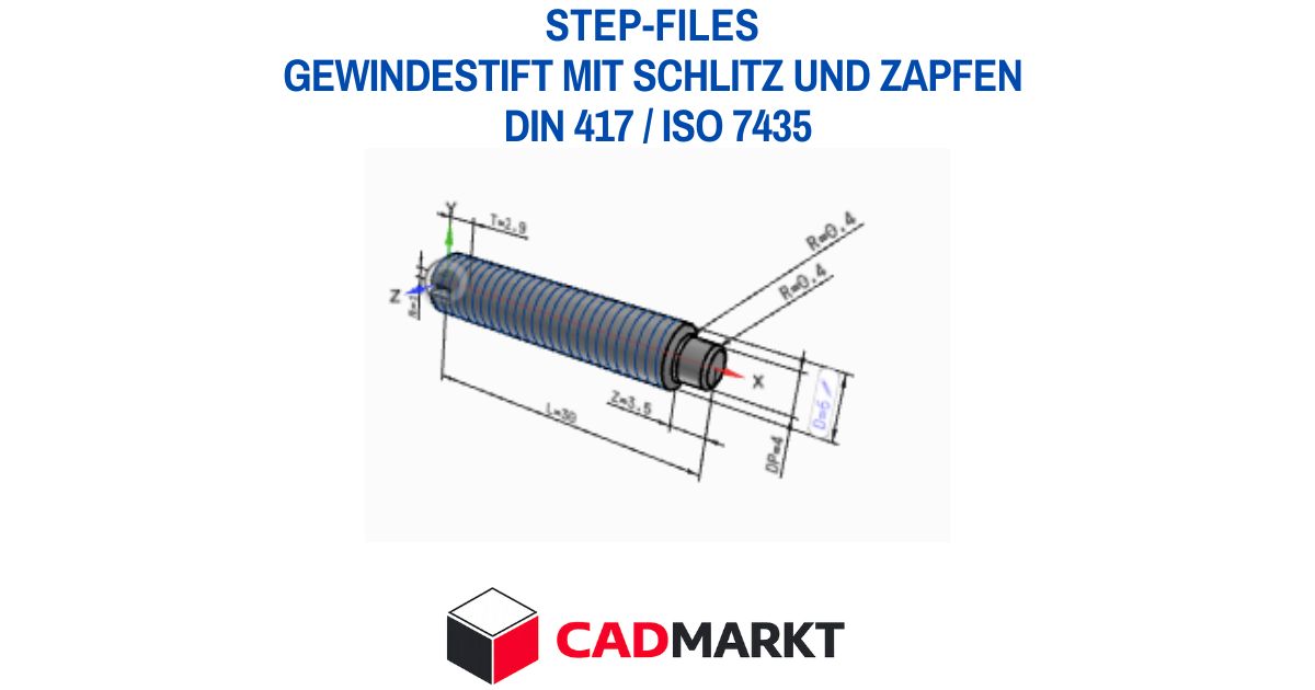 Gewindestift mit Schlitz und Zapfen DIN 417 / ISO 7435 - STEP FILES