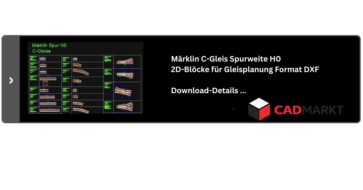 Märklin C-Gleis SGezeichnete Gleissymbole mit Bezeichnungen, Märklin Spur H0 C-Gleise Text: Märklin Spur H0, Format DXF, Schwarzer Hintergrund von CAD-Programm