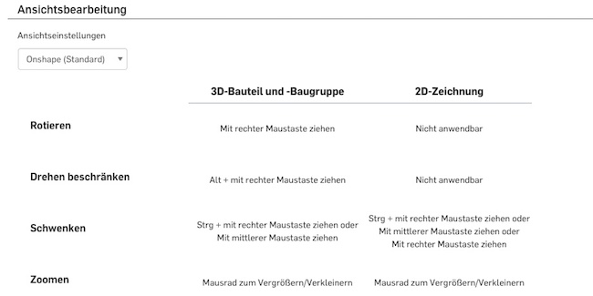 Onshape Einstellungen Ansicht